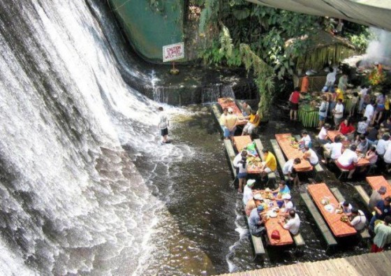 The Labassin Waterfall Restaurant, located at the Villa Escudero Resort in the Philippines